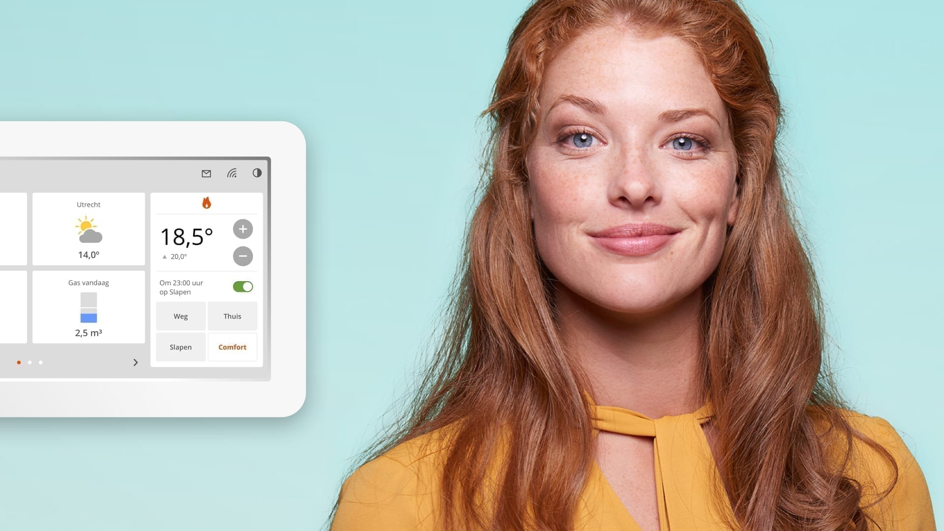 woman smirking next to an eneco energy usage chart