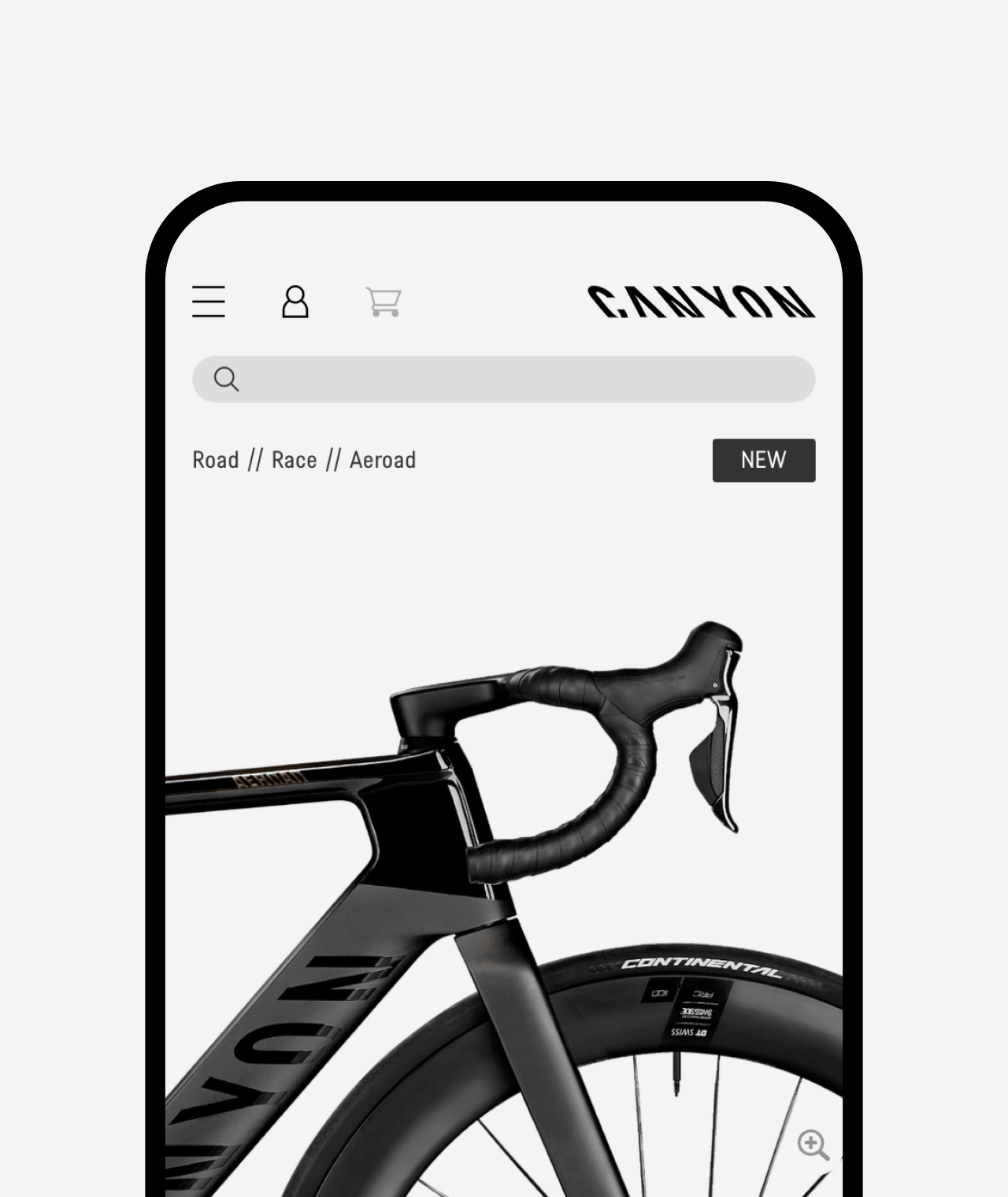 canyon website displayed in a mobile