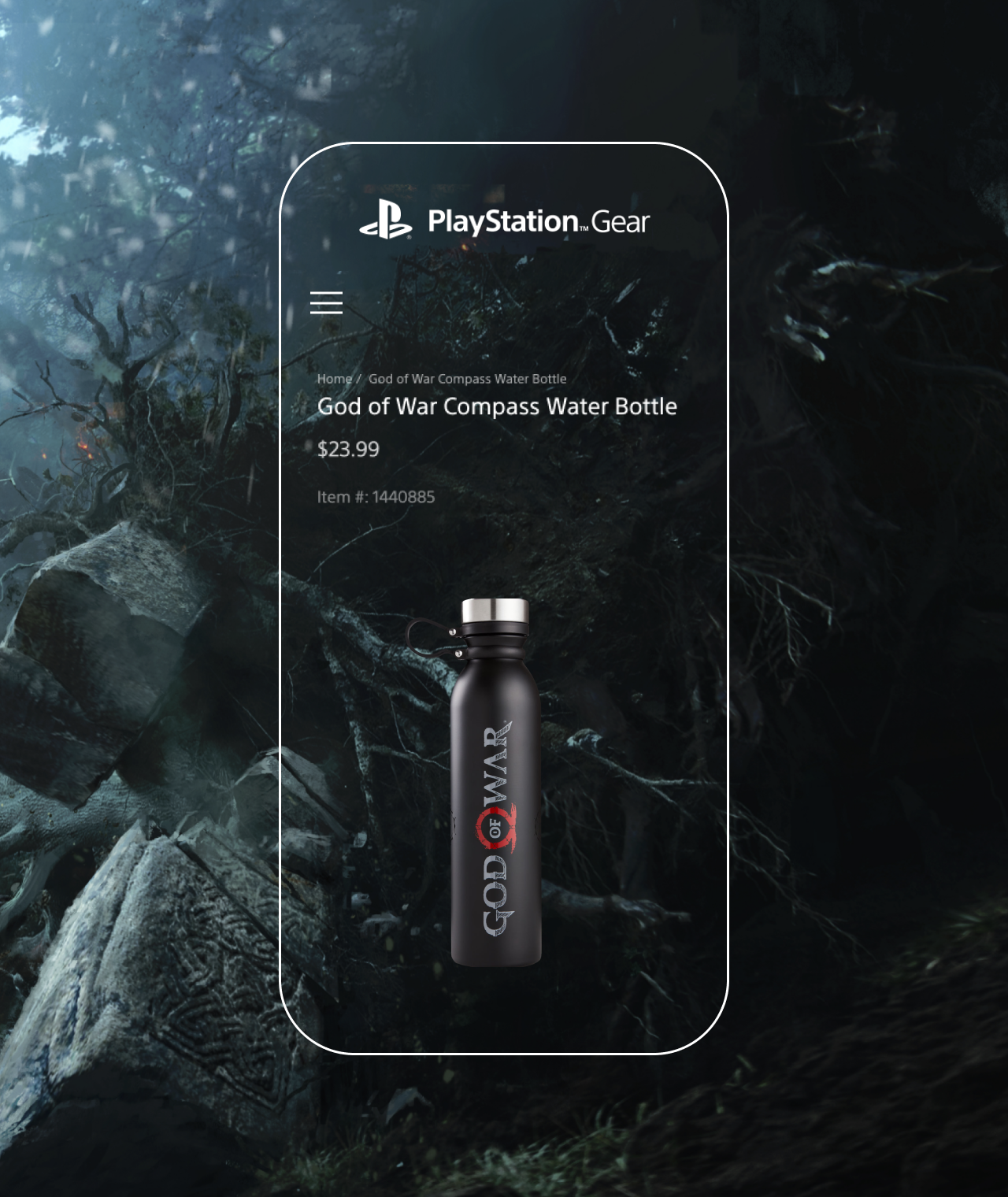 Mobile website showcasing god of war compass water bottle