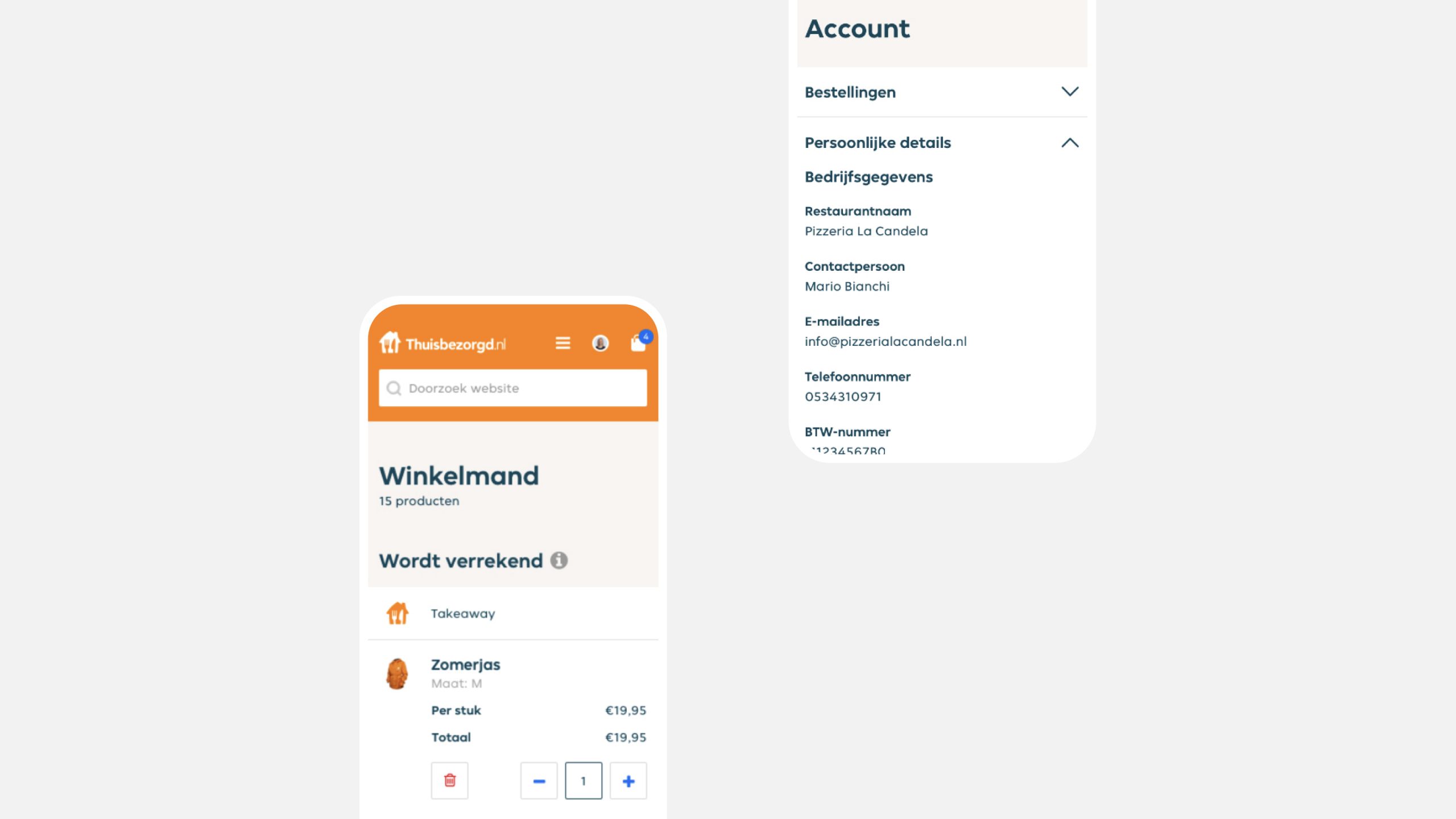 screenshot of the mobile version of just eats website