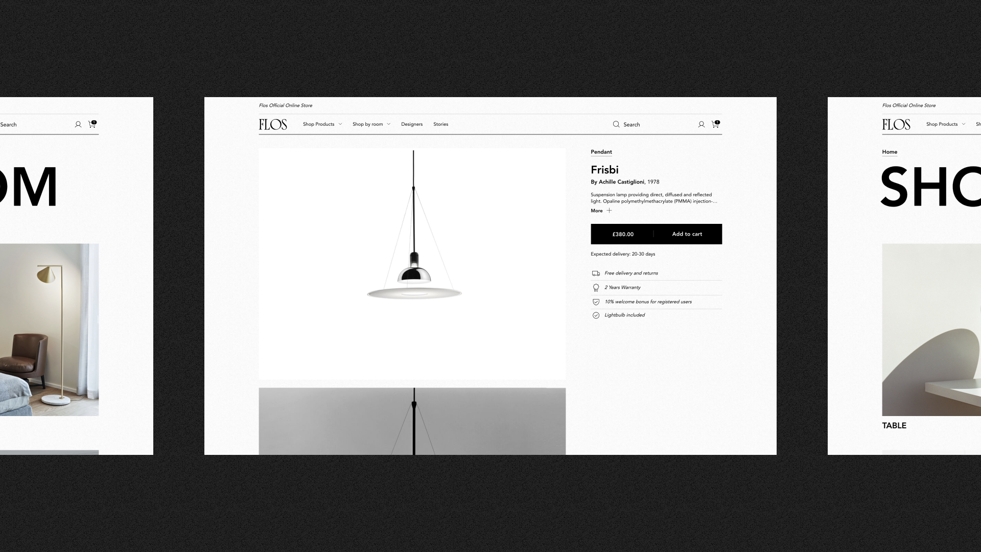 Flos' website showcasing products