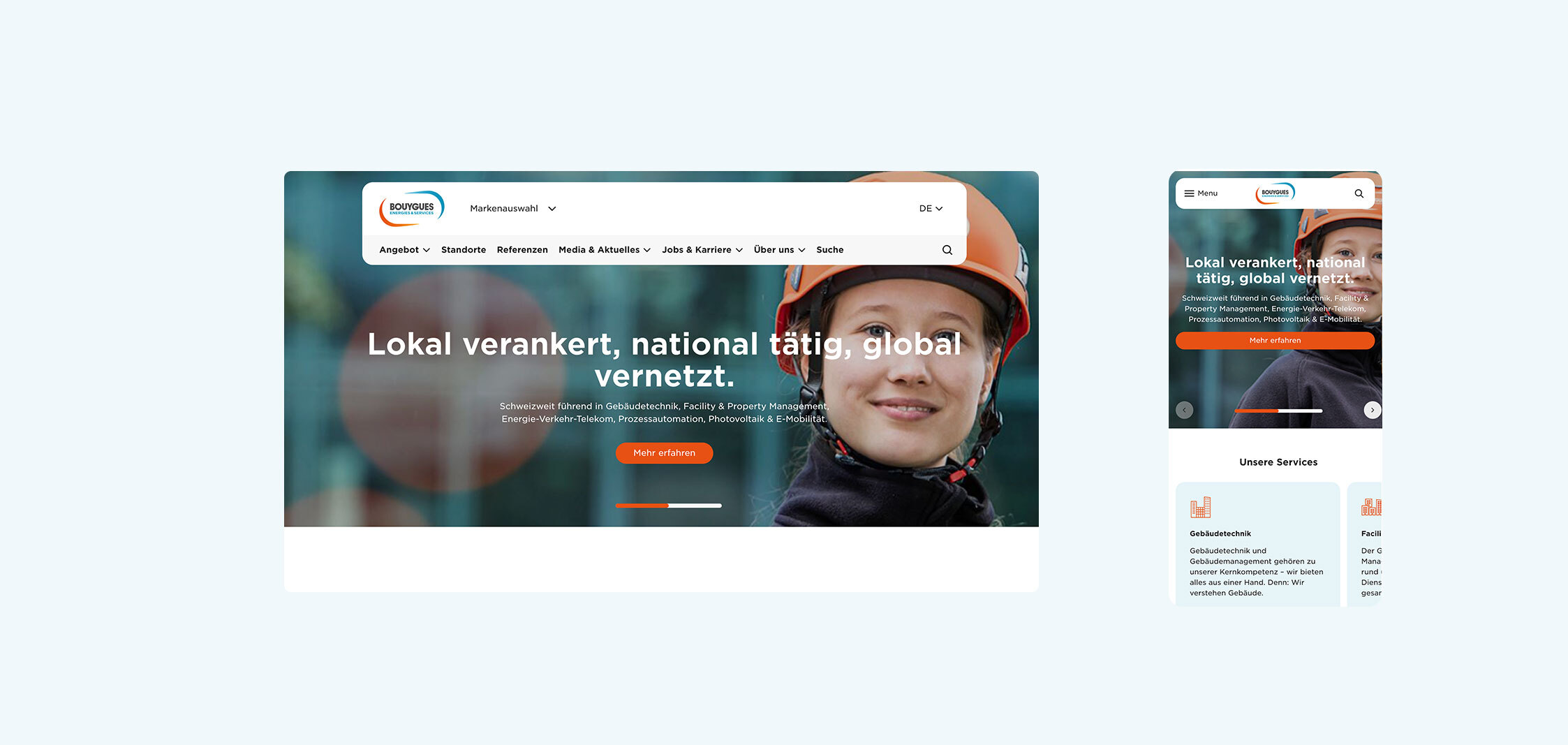 Desktop and phone view of Bouygues' website