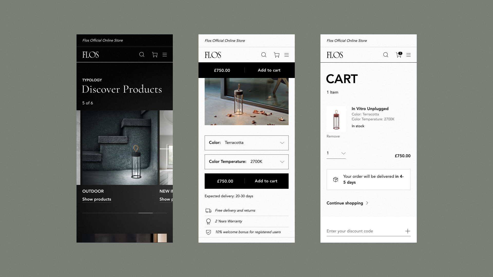 Mobile version of Flos' Website