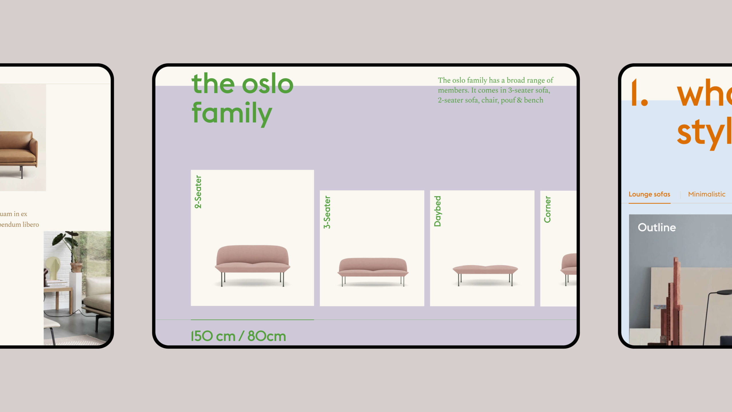 Three screens showcasing Muuto's website