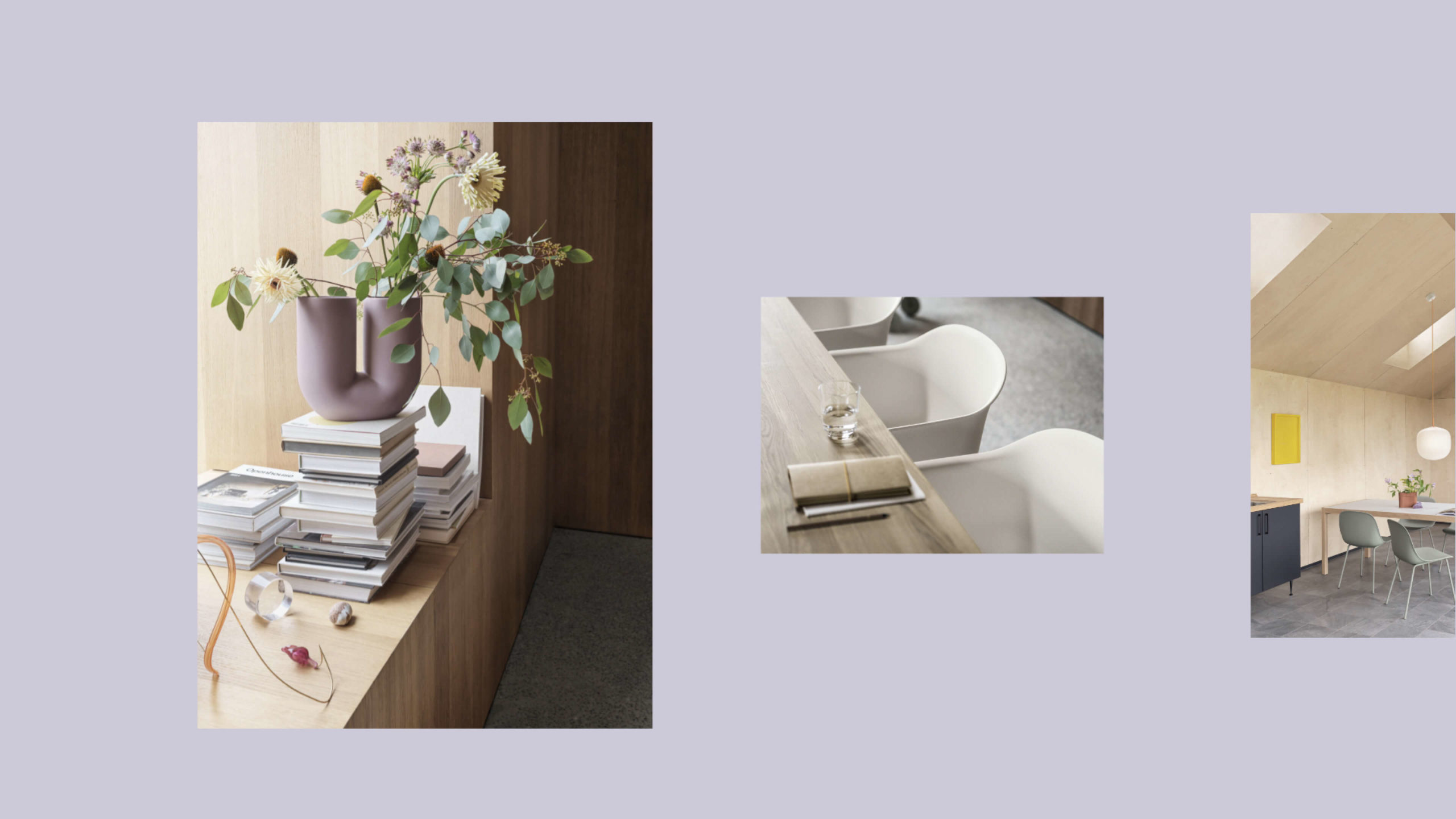 Lila background with pictures of chairs and window corner