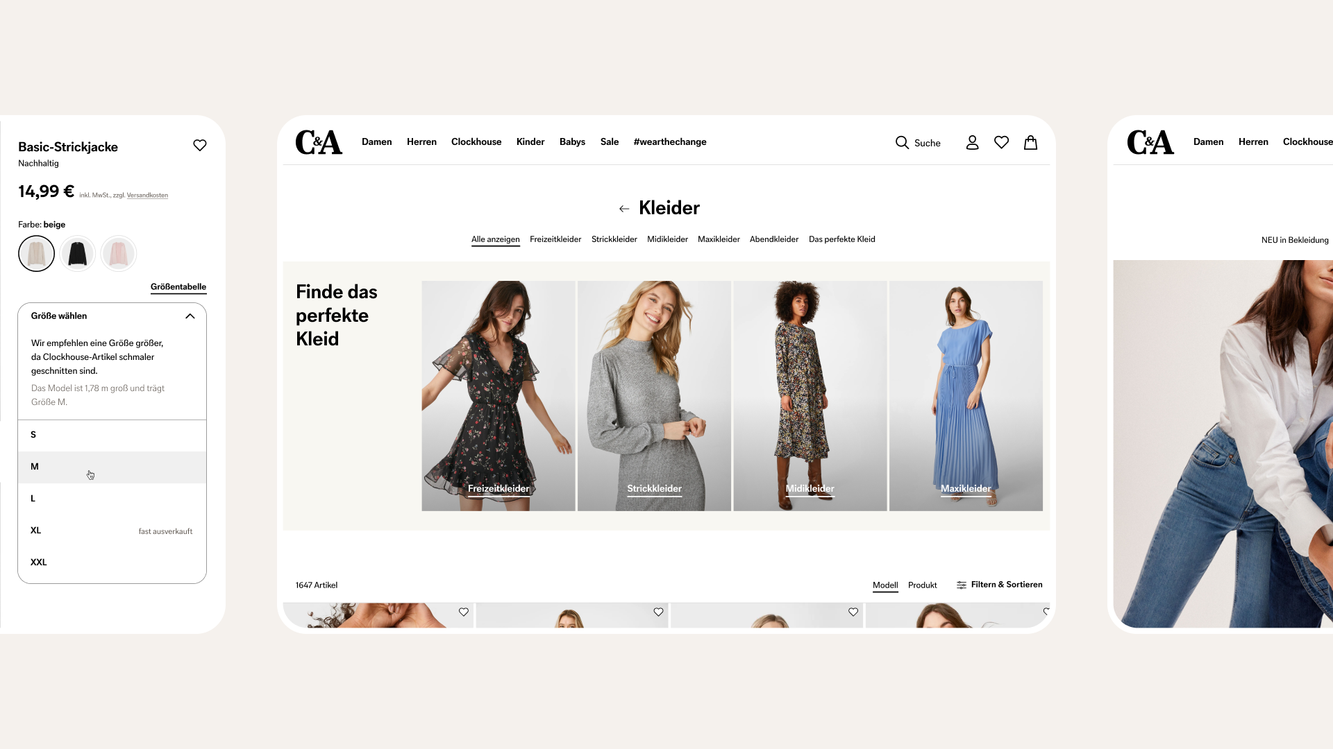 C&A website showcasing different sections of the website
