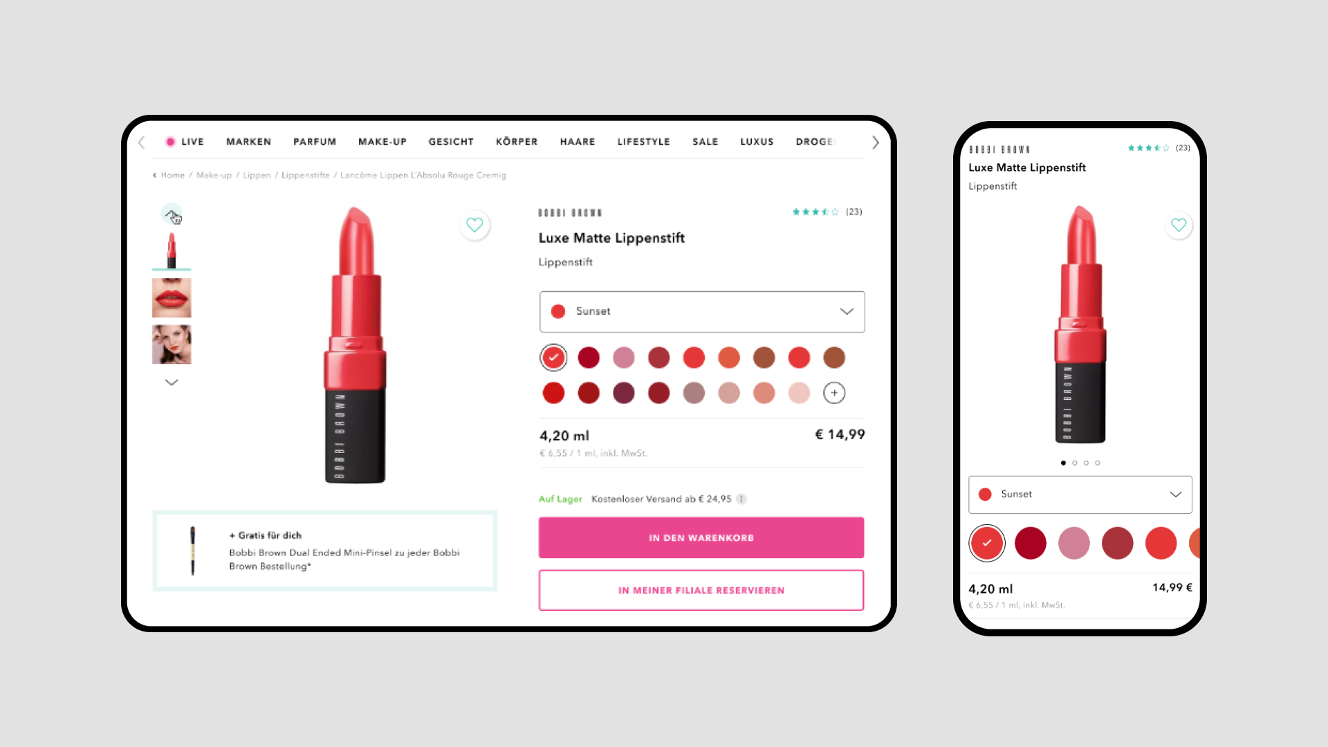 Douglas website, showing lipstick