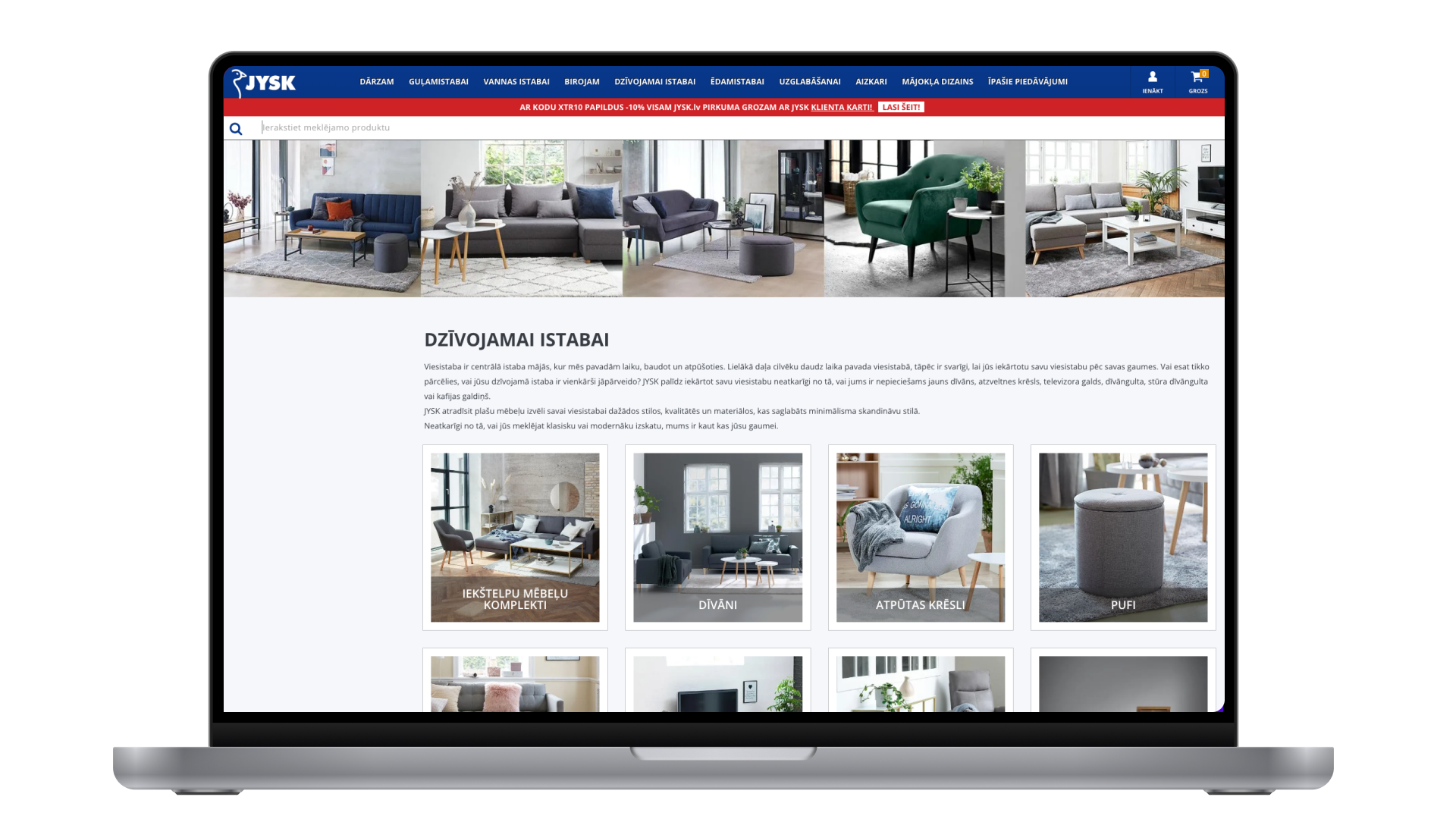 Jysk Baltics Website featured in a laptop
