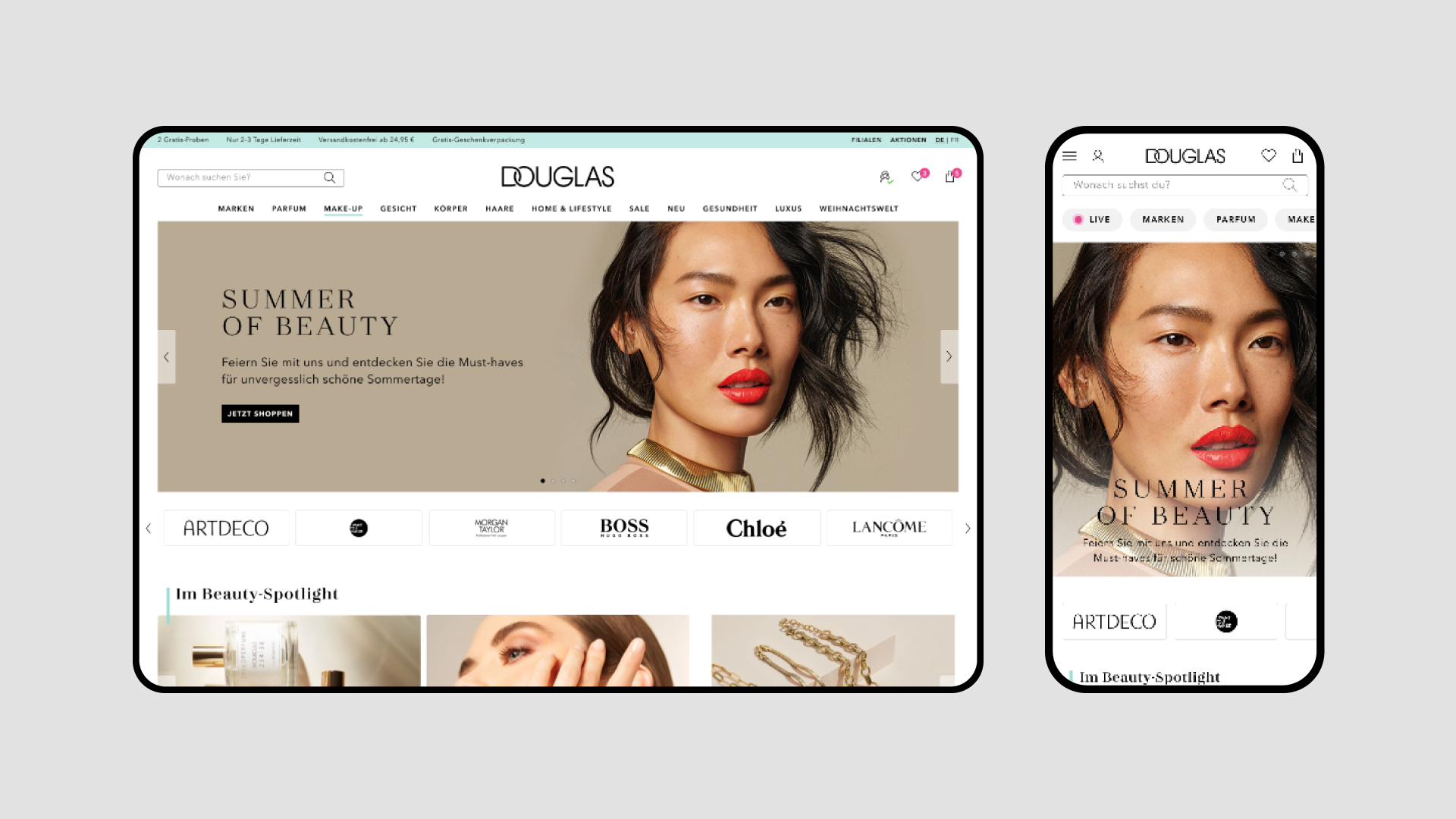 Douglas website shown in mobile and desktop