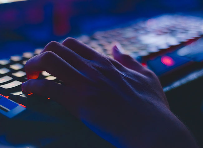 hand on computer