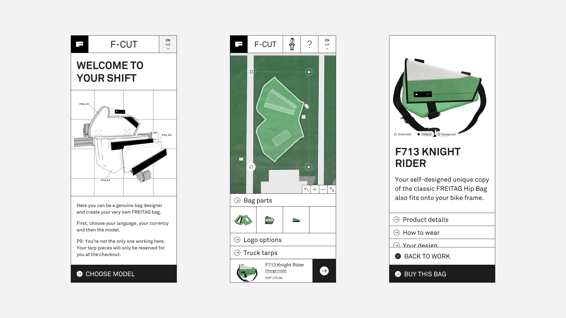 three screenshots showing the Freitas website and its f cut