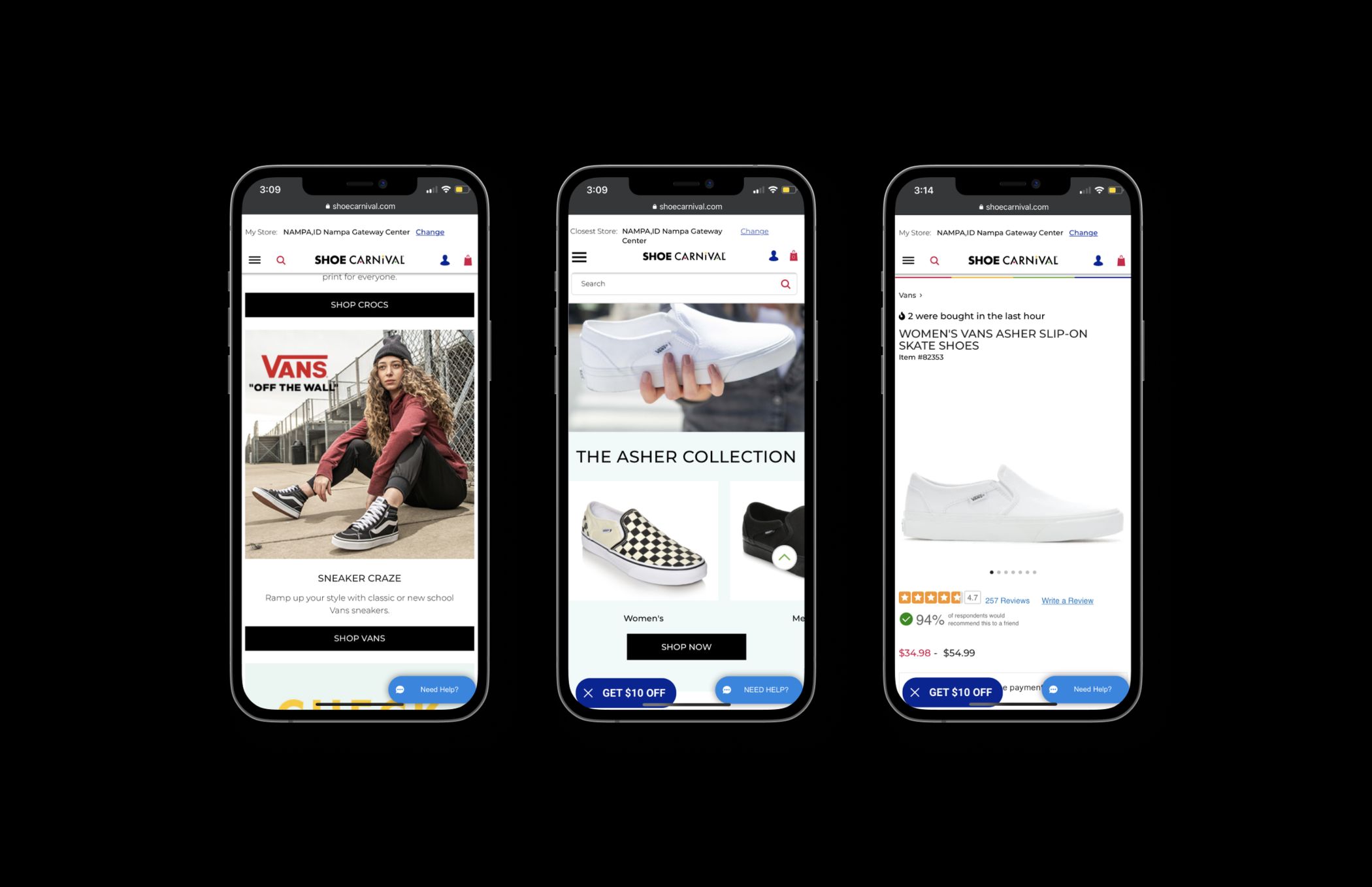 Shoe carnival e-comm store on mobile