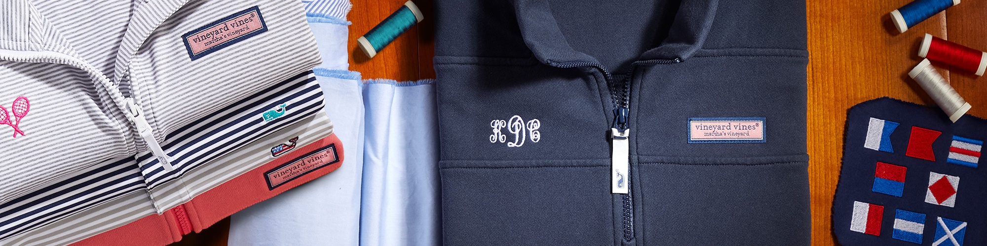 Close up picture of vineyard vines monogram products