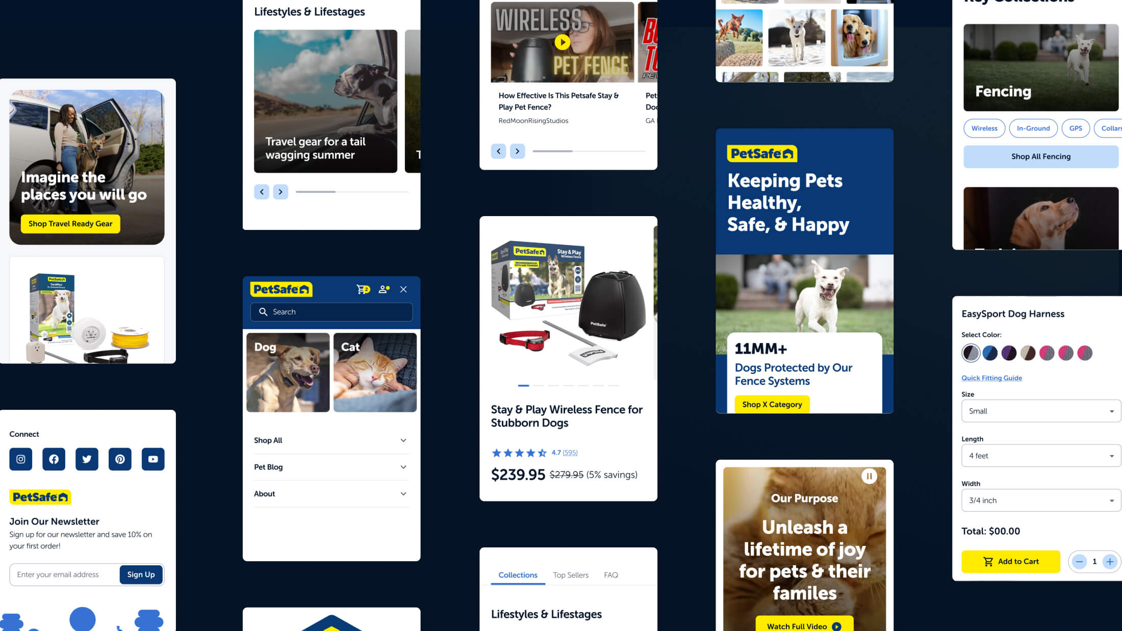 Different mobile website screens from Petsafe