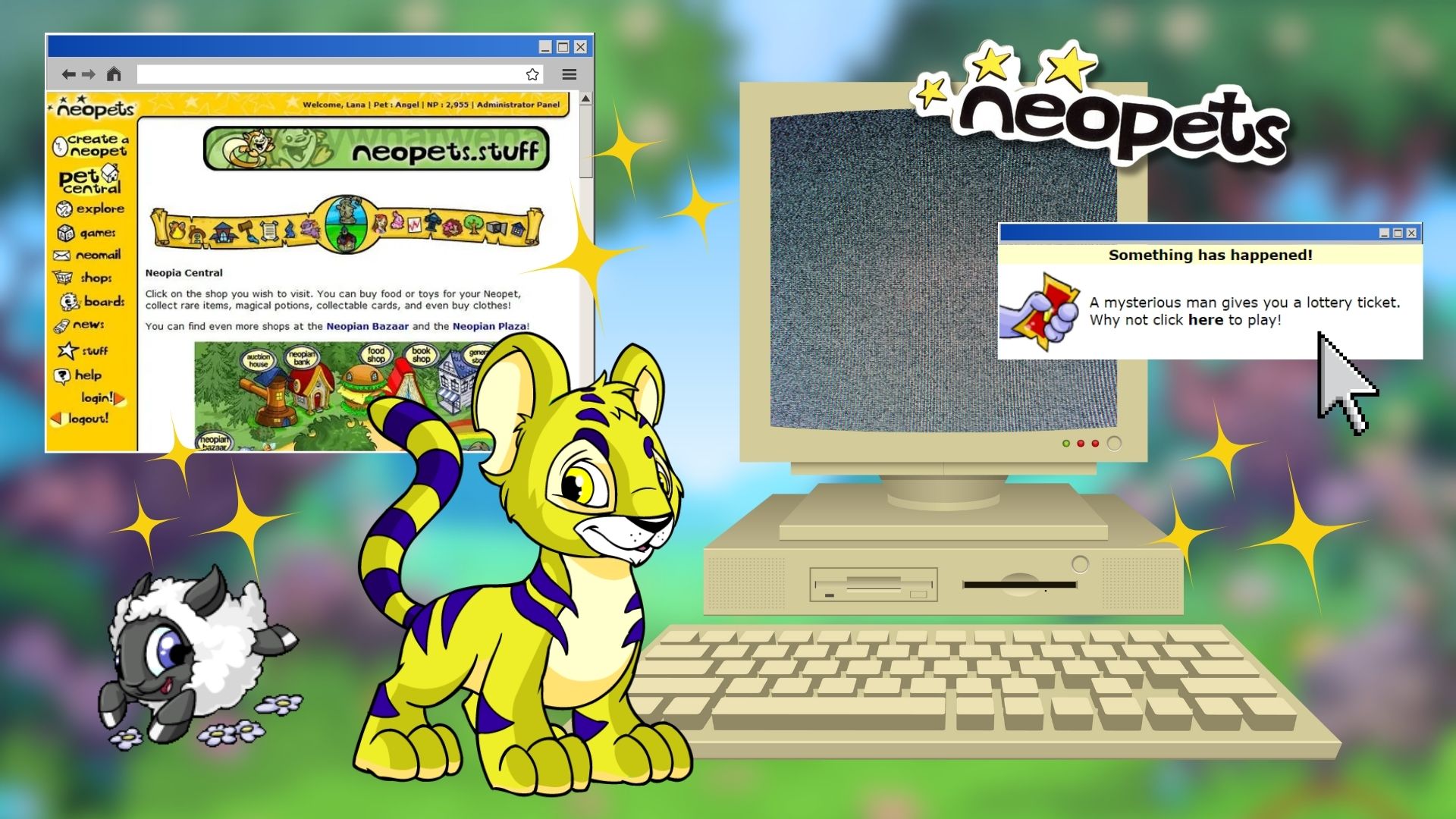 A nostalgic collage of Neopets screenshots, artwork, and characters.