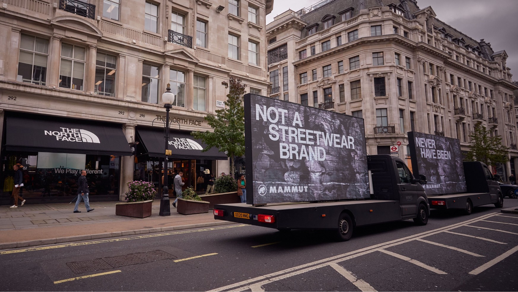 Digital van with Mammut branding outside a shop front in London