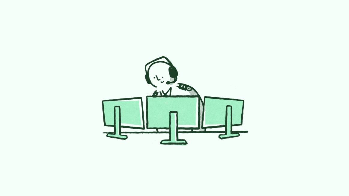 Cartoon man infant of 3 computer monitors