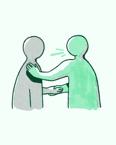 Drawing of a person consoling another person