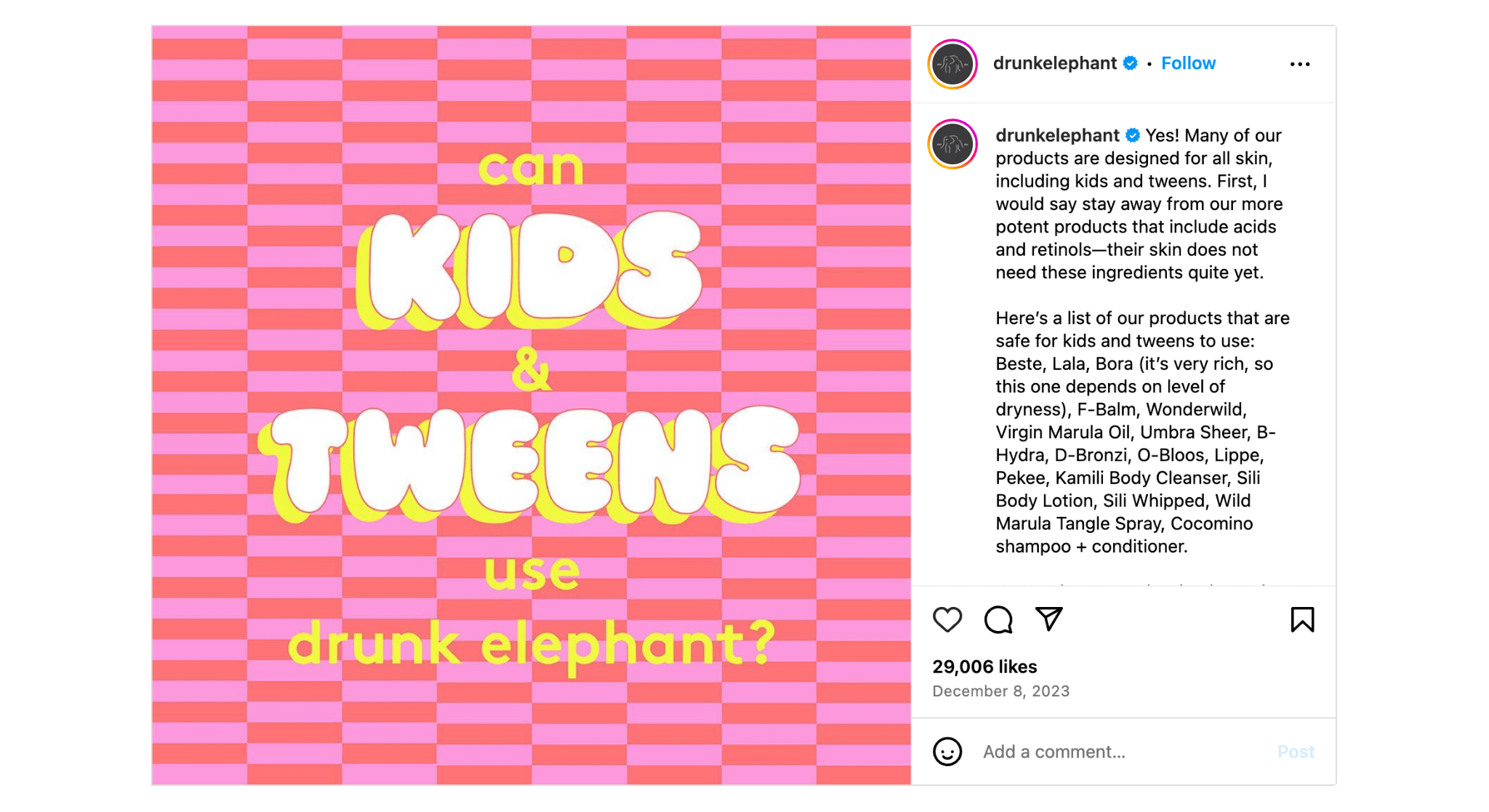 Drunk elephant instagram post
