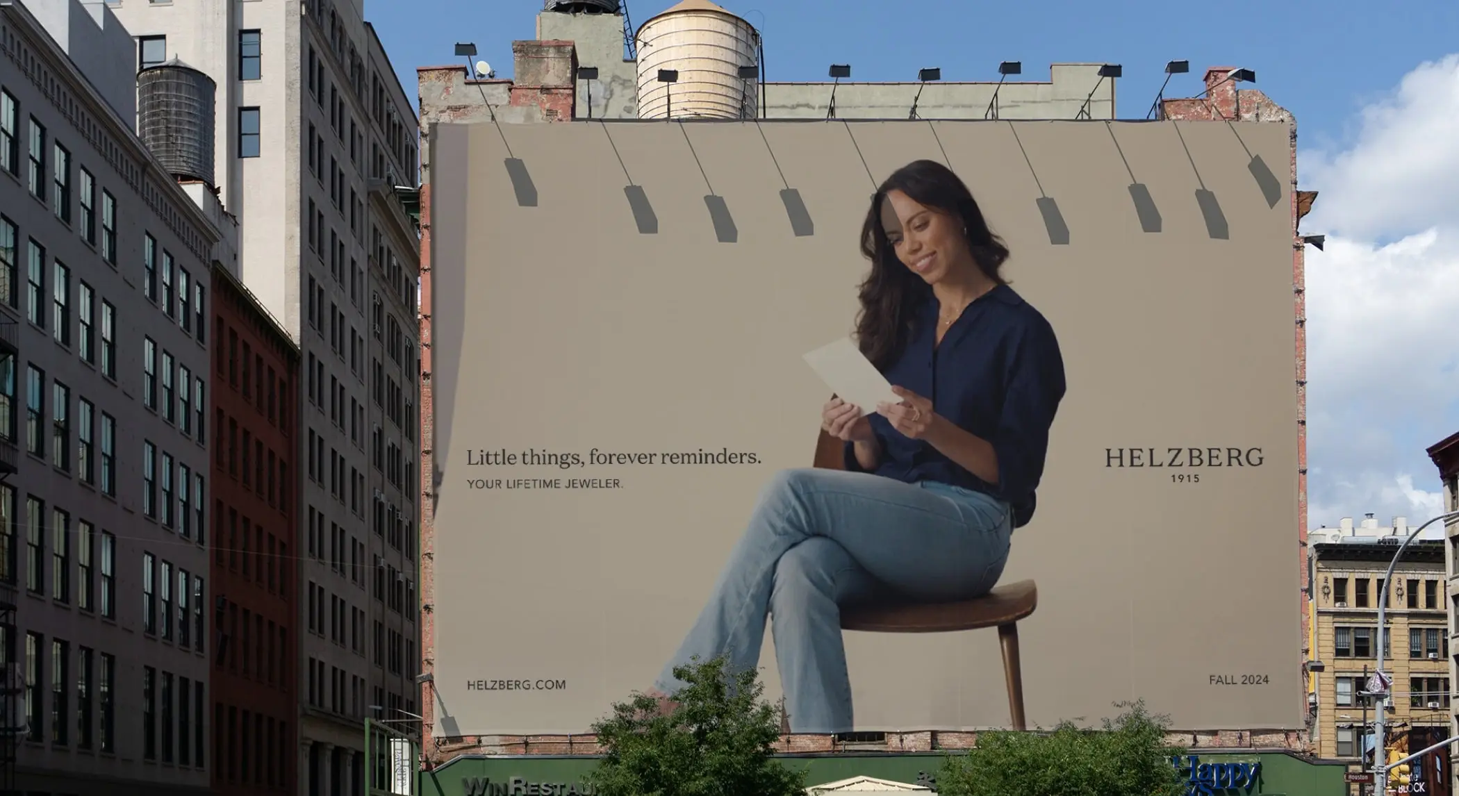 Helzberg print ad on building