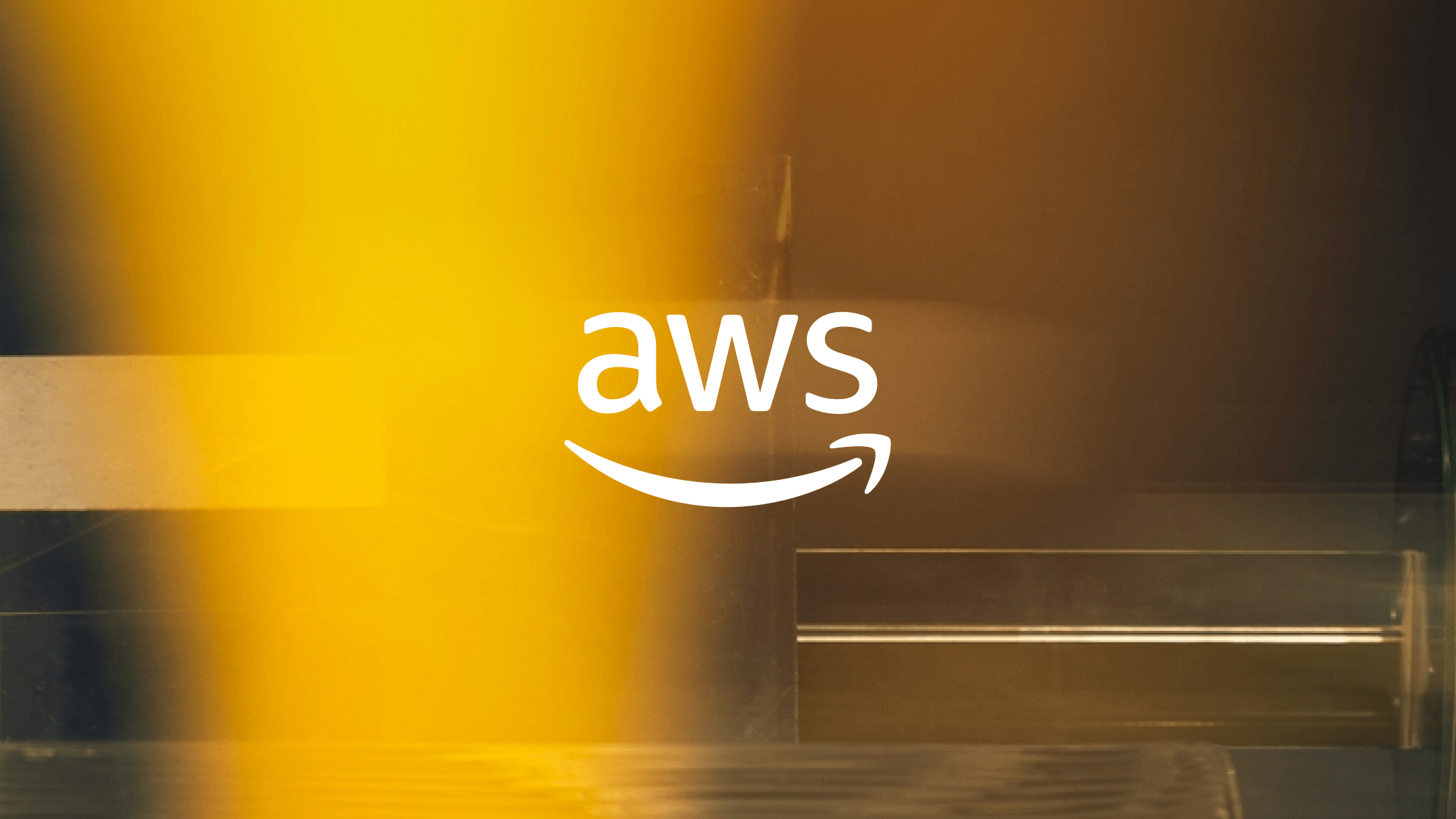 White AWS logo on a yellow background